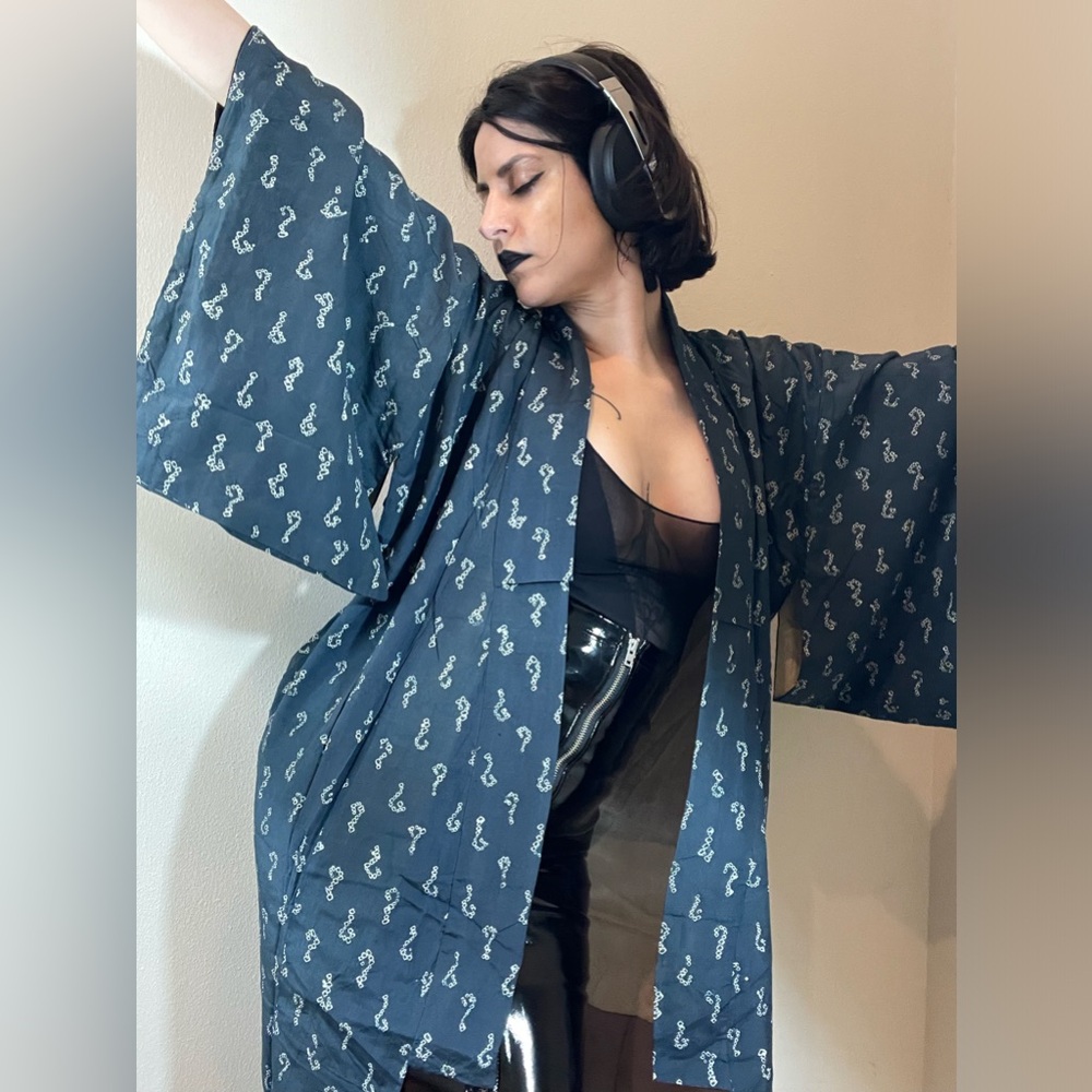 True antique crepe silk kimono question mark the riddler joker Batman usomono